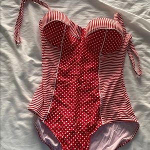 Polka dot and striped one piece